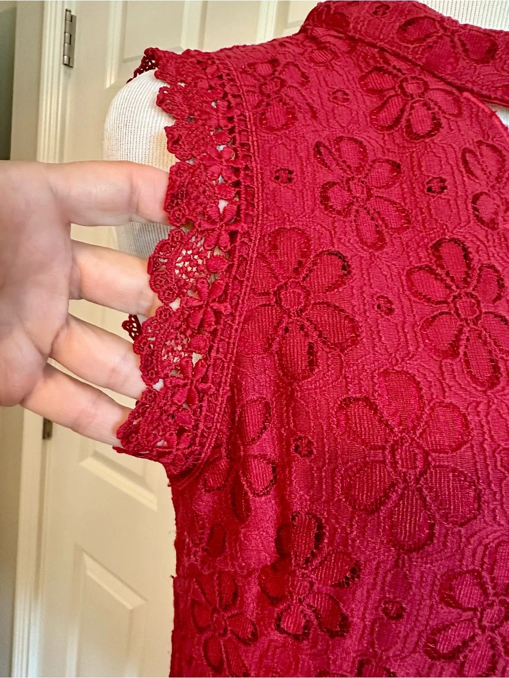 Red Lace Eyelet Fit and Flare Dress